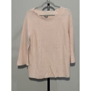 Chico's Womens Pullover Sweater Pink Round Neck Cotton Open Weave Sz 2